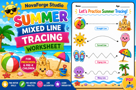 Download Summer Mixed Line Tracing Worksheet - Premium Bundle