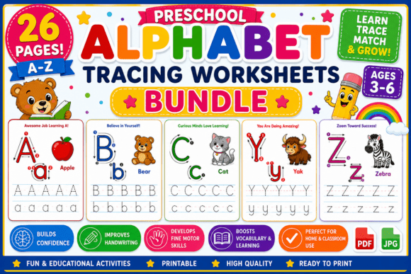 Download Preschool Alphabet a–Z Tracing Bundle - Premium Bundle